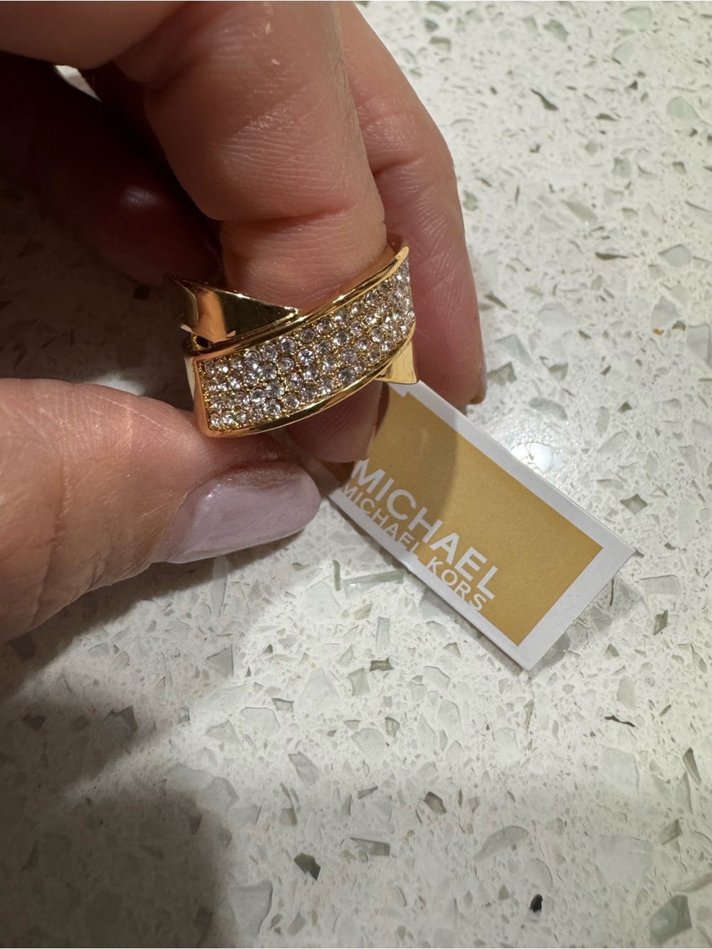 Michael Kors Gold Pavé Crystal Crossover Band Ring